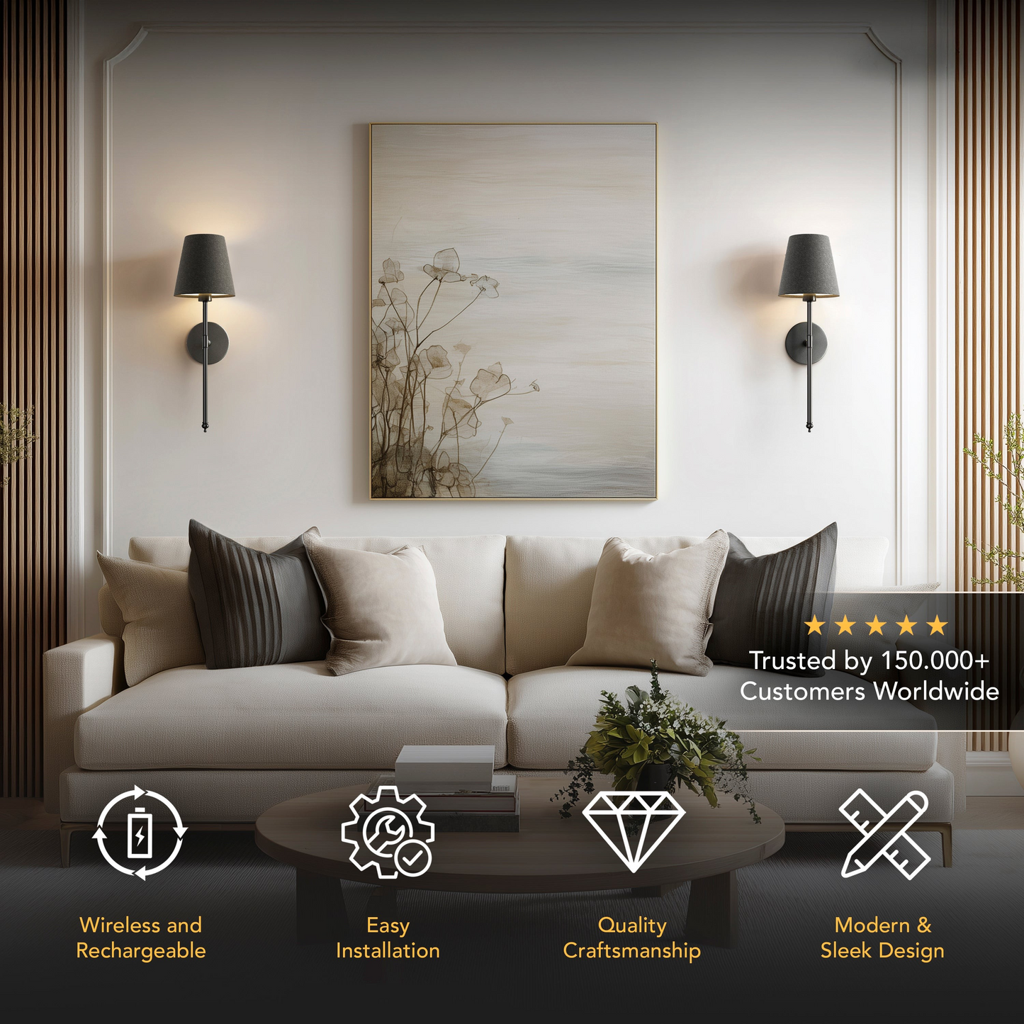 SURREE™ - WIRELESS DARK WALL SCONCES (SET OF 2)