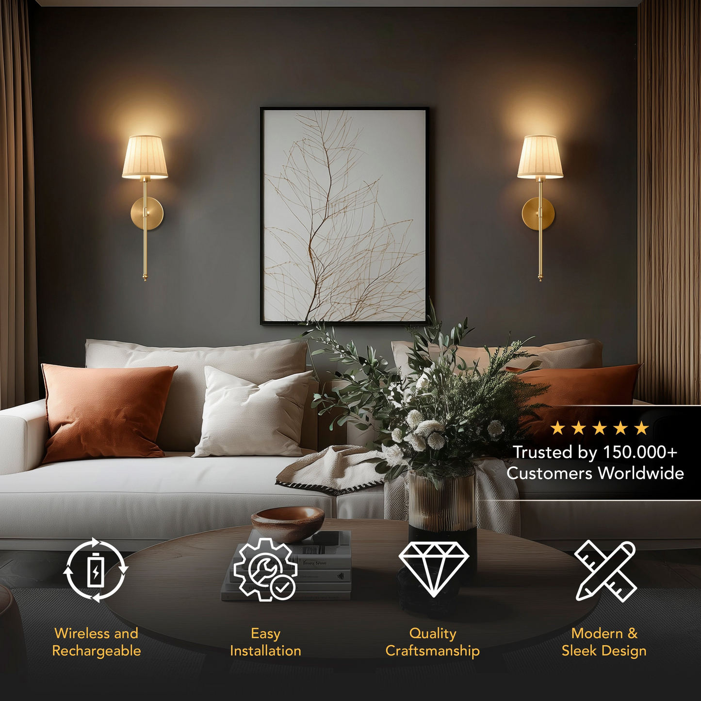 SURREE™ - WIRELESS PLEATED WALL SCONCES (SET OF 2)