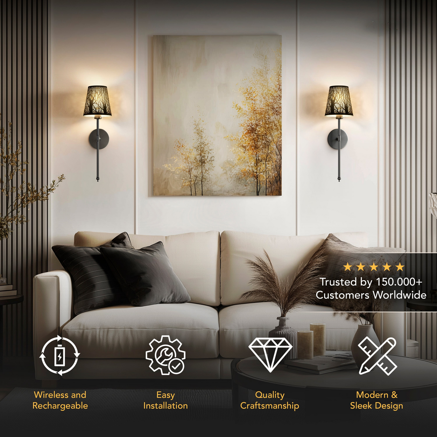 SURREE™ - WIRELESS METALLIC WALL SCONCES (SET OF 2)