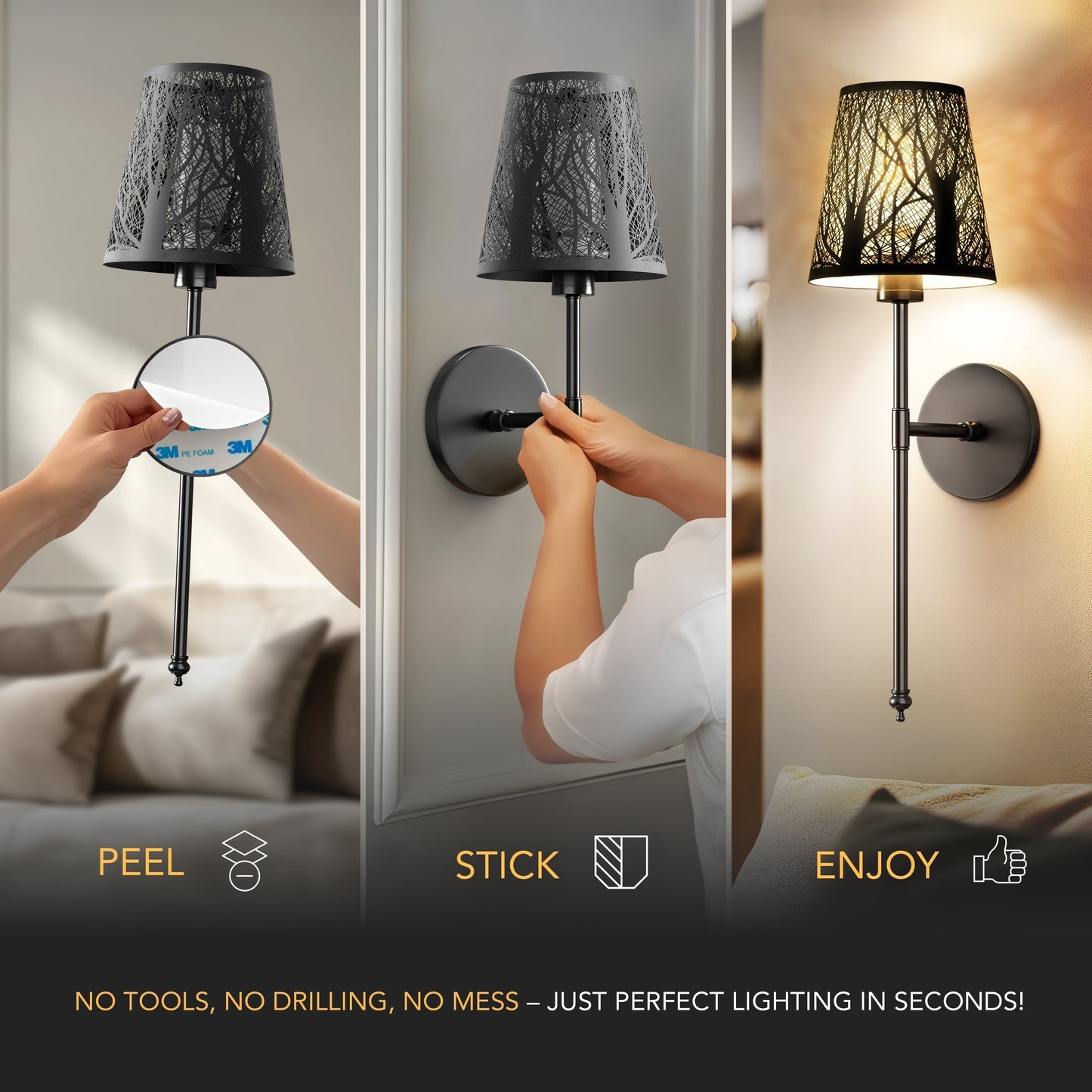 SURREE™ - WIRELESS METALLIC WALL SCONCES (SET OF 2)